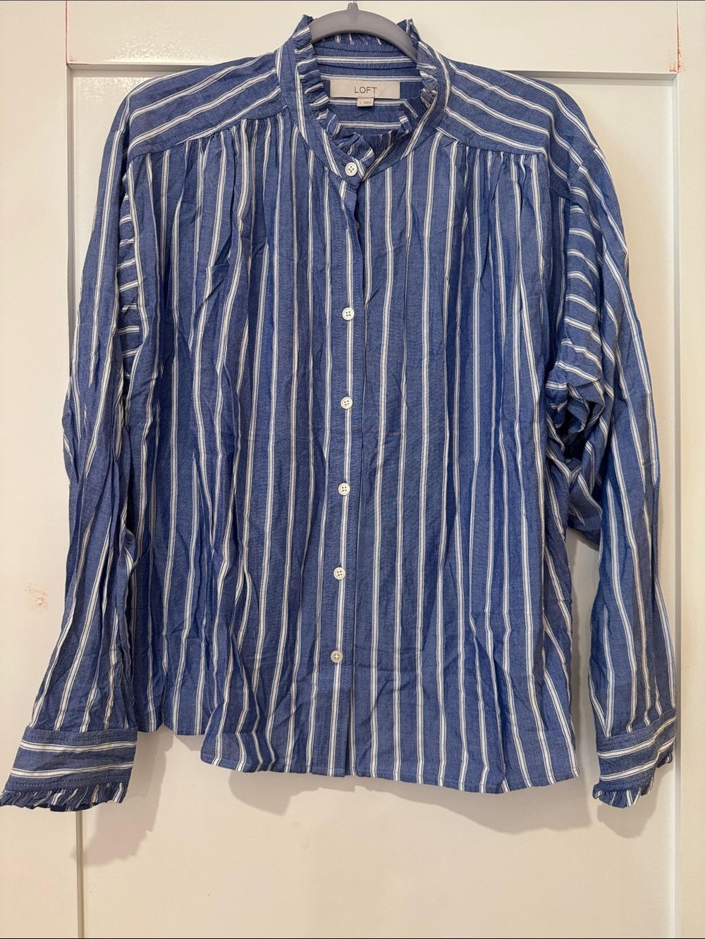 LOFT Blue and White Striped women’s Button-Up Shirt